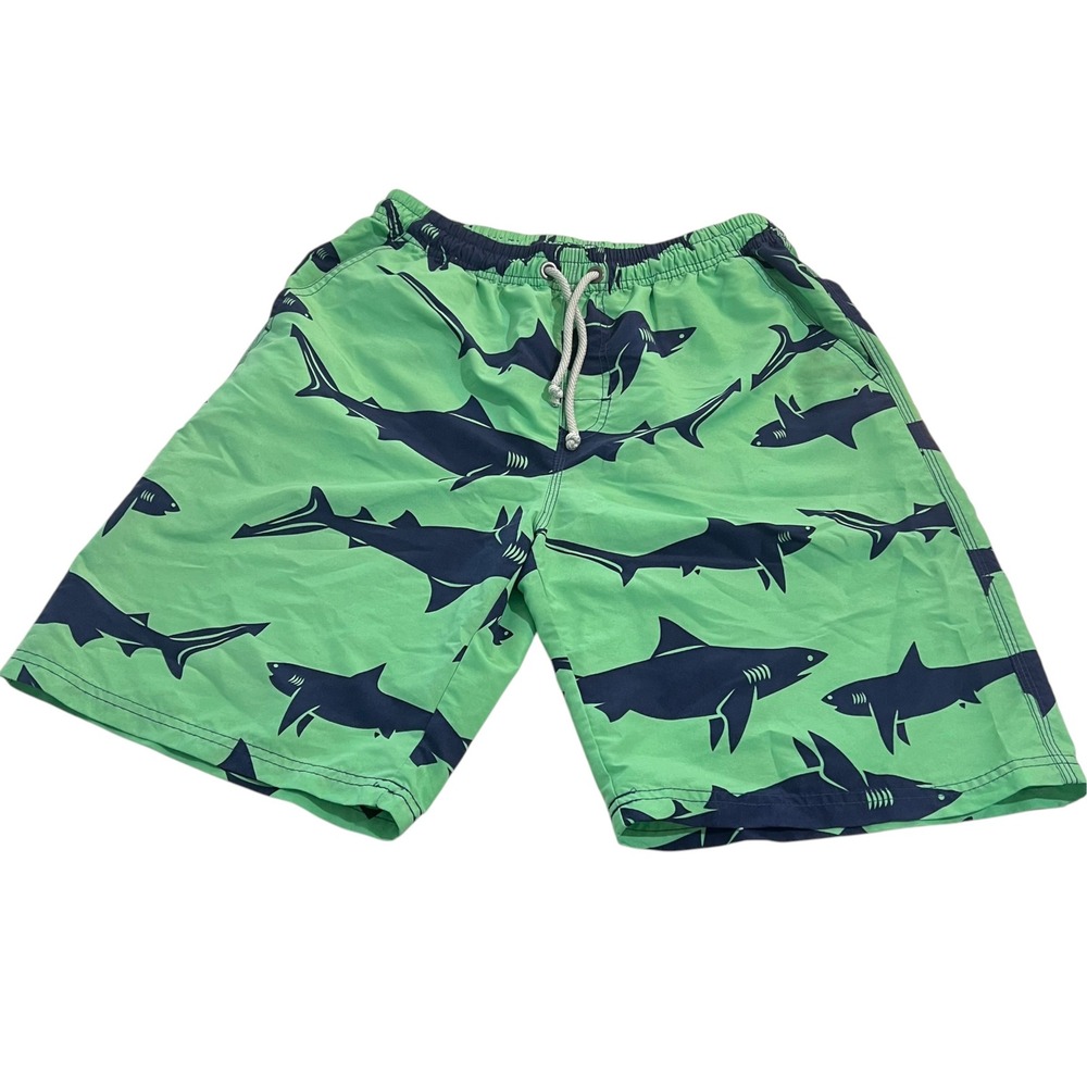 Unbranded Green & Navy Shark Unlined Swim Trunks Men's Size Large